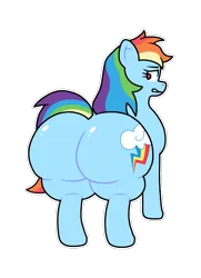 Size: 1387x1920 | Tagged: suggestive, artist:thesonofsam, derpibooru import, rainbow dash, pegasus, pony, g4, black outlines, butt, extra thicc, female, gritted teeth, huge butt, image, large butt, looking at self, looking back, mare, no pupils, outline, plot, png, rainbutt dash, rear view, simple background, solo, solo female, teeth, the ass was fat, thighs, thunder thighs, transparent background, white outline