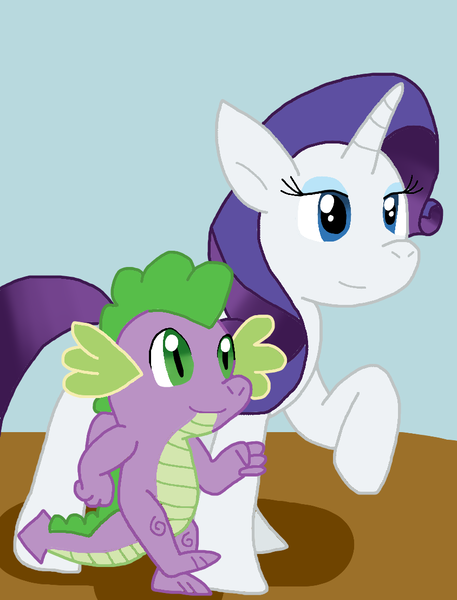 Size: 844x1108 | Tagged: safe, artist:cmara, derpibooru import, rarity, spike, dragon, pony, unicorn, g4, cute, duo, female, horn, image, looking at something, male, mare, png, shipping, smiling, sparity, straight, winged spike, wings