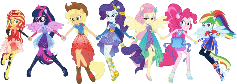 Size: 1583x565 | Tagged: safe, derpibooru import, edit, edited screencap, editor:pascalmulokozi2, screencap, applejack, fluttershy, pinkie pie, rainbow dash, rarity, sci-twi, sunset shimmer, twilight sparkle, human, equestria girls, g4, applejack's hat, background removed, clothes, cowboy hat, dress, equestria girls specials, hat, image, mane six, my little pony equestria girls: better together, my little pony equestria girls: rollercoaster of friendship, not a vector, outfit, outfits, png, ponied up, rainbow power, simple background, sparkles, transparent background