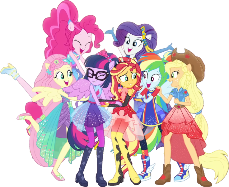 Size: 1265x1031 | Tagged: safe, derpibooru import, edit, edited screencap, editor:pascalmulokozi2, screencap, applejack, fluttershy, pinkie pie, rainbow dash, rarity, sci-twi, sunset shimmer, twilight sparkle, human, equestria girls, g4, applejack's hat, boots, clothes, cowboy hat, dress, equestria girls specials, group, group hug, happy, hat, hug, image, mane six, my little pony equestria girls: forgotten friendship, not a vector, outfit, outfits, png, ponied up, rainbow power, shoes, simple background, smiling, transparent background