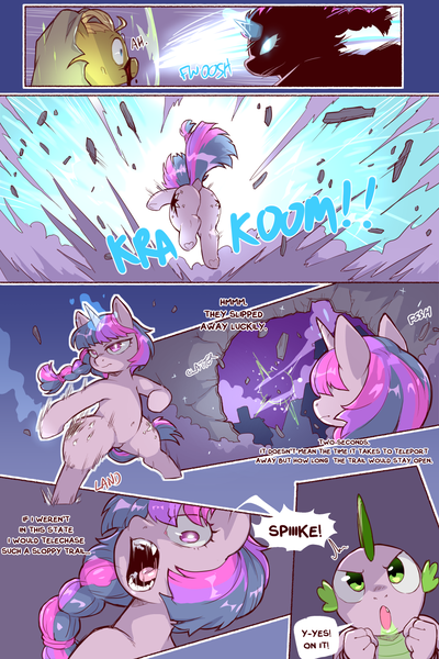 Size: 960x1440 | Tagged: suggestive, artist:cold-blooded-twilight, derpibooru import, spike, twilight sparkle, dragon, cold blooded twilight, comic:cold storm, g4, alternate design, blood, comic, dialogue, dock, explosion, fangs, featureless crotch, glow, glowing eyes, image, magic, open mouth, png, raised tail, speech bubble, sweat, tail, underhoof