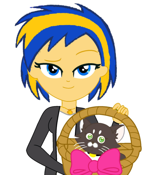 Size: 1288x1464 | Tagged: safe, artist:mlpfan3991, derpibooru import, oc, oc:flare spark, cat, human, equestria girls, g4, basket, bow, female, image, kitten, png, simple background, transparent background