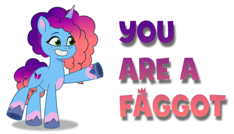 Size: 1488x850 | Tagged: safe, derpibooru import, unicorn, g5, my little pony: tell your tale, faggot, female, horn, image, misty brightdawn, png, rebirth misty, simple background, slur, solo, toon boom, transparent background, vulgar