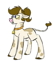 Size: 800x900 | Tagged: safe, artist:fuckomcfuck, derpibooru import, oc, oc:doodles, unofficial characters only, cow, pony, bell, cowbell, eating grass, grass, image, png, solo, species swap