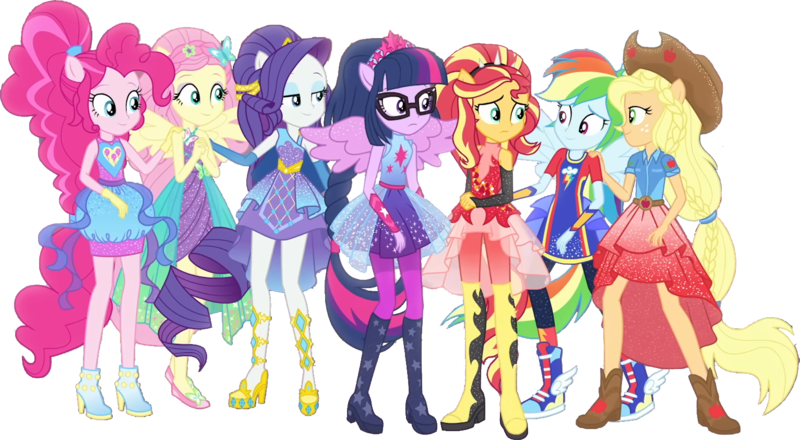 Size: 1533x843 | Tagged: safe, derpibooru import, edit, edited screencap, editor:pascalmulokozi2, screencap, applejack, fluttershy, pinkie pie, rainbow dash, rarity, sci-twi, sunset shimmer, twilight sparkle, human, equestria girls, g4, applejack's hat, background removed, boots, clothes, cowboy hat, equestria girls specials, hat, humane five, humane seven, humane six, image, magical geodes, my little pony equestria girls: forgotten friendship, not a vector, outfit, outfits, png, ponied up, shoes, simple background, transparent background