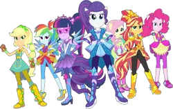 Size: 1401x878 | Tagged: safe, derpibooru import, edit, edited screencap, editor:pascalmulokozi2, screencap, applejack, fluttershy, pinkie pie, rainbow dash, rarity, sci-twi, sunset shimmer, twilight sparkle, human, equestria girls, equestria girls series, g4, super squad goals, armor, background removed, crystal guardian, humane five, humane seven, humane six, image, magical geodes, my little pony equestria girls: better together, not a vector, png, serious, simple background, transparent background, worried