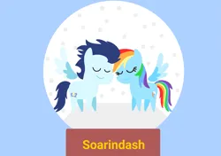 Size: 3553x2499 | Tagged: safe, anonymous artist, derpibooru import, rainbow dash, soarin', pegasus, pony, series:soarindash hearth's warming, series:soarindash romantic tales, g4, christmas, derpibooru exclusive, eyes closed, female, hearth's warming, holiday, image, male, mare, png, pointy ponies, shipping, smiling, snow globe, soarindash, stallion, straight