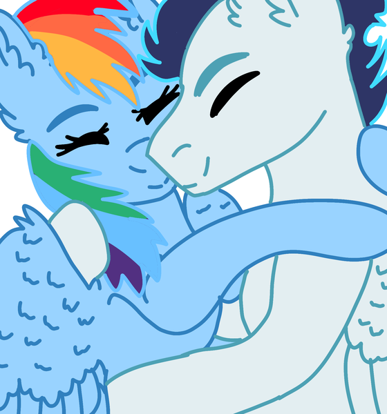 Size: 1646x1763 | Tagged: safe, artist:rainvivadopts, derpibooru import, rainbow dash, soarin', pegasus, pony, g4, eyes closed, female, hug, image, male, mare, png, shipping, soarindash, stallion, straight