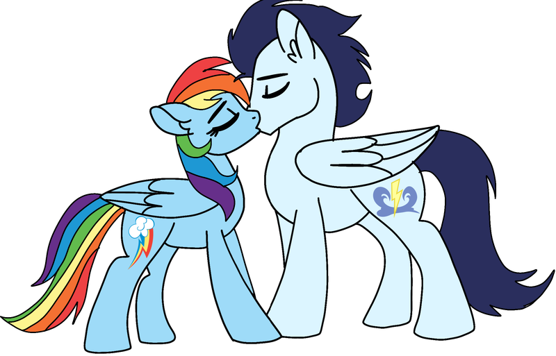 Size: 2130x1366 | Tagged: safe, artist:melspyrose, derpibooru import, rainbow dash, soarin', pegasus, pony, g4, female, image, kiss on the lips, kissing, male, mare, png, shipping, soarindash, stallion, straight