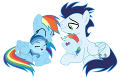 Size: 1280x786 | Tagged: safe, artist:soarindasher10, derpibooru import, rainbow dash, soarin', oc, oc:ragtag, oc:shooting star, pegasus, pony, g4, baby, baby pony, female, filly, foal, image, male, mare, png, shipping, siblings, simple background, soarindash, stallion, straight, transparent background, twins