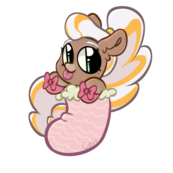 Size: 2048x2048 | Tagged: safe, artist:cupute, derpibooru import, earth pony, pony, :p, big ears, brown coat, cheap, cherie (wild manes), chibi, christmas, christmas stocking, clothes, colored hooves, commission, ear fluff, eyebrows, eyeshadow, female, fluffy hair, gradient hooves, gradient muzzle, green eyes, hair streaks, hair stripe, holiday, hooves, image, long hair, long mane, looking at you, makeup, mare, multicolored hair, multicolored mane, pink eyeshadow, pink hooves, png, shoes, simple background, solo, stripes, tied mane, tongue out, transparent background, white mane, wild manes, ych result, yellow mane