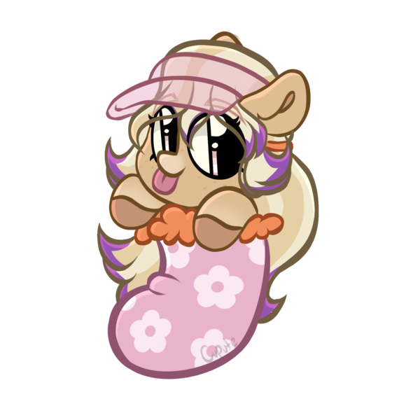 Size: 2048x2048 | Tagged: safe, artist:cupute, derpibooru import, earth pony, pony, :p, bailey (wild manes), beige coat, big ears, blonde, blonde hair, brown hooves, cheap, chibi, christmas, christmas stocking, clothes, colored hooves, commission, ear fluff, eyebrows, eyeshadow, female, flower, flower pattern, fluffy hair, gradient hooves, gradient muzzle, hair streaks, hair stripe, hat, holiday, hooves, image, long hair, long mane, looking at you, makeup, mare, multicolored hair, multicolored mane, pink eyes, png, purple eyeshadow, purple hair, purple stripe, simple background, solo, tied mane, tilly (wild manes), tongue out, transparent background, wild manes, ych result, yellow hair, yellow mane