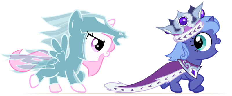 Size: 1801x750 | Tagged: safe, artist:arvaus, derpibooru import, princess celestia, princess luna, princess platinum, alicorn, pony, windigo, g4, cewestia, chase, clothes, costume, cute, dressup, female, filly, filly luna, foal, image, open mouth, png, running, simple background, smiling, spread wings, transparent background, wings, woona, younger