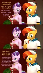 Size: 1920x3240 | Tagged: safe, artist:papadragon69, derpibooru import, starlight glimmer, sunburst, anthro, unicorn, g4, 3d, bell, christmas, comic, facial hair, female, goatee, hat, hearth's warming eve, holiday, horn, image, implied shipping, implied starburst, implied straight, male, png, santa hat, source filmmaker, that pony sure does love antiques