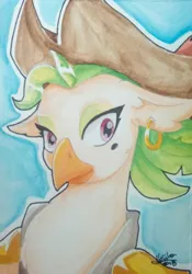 Size: 1434x2048 | Tagged: safe, derpibooru import, captain celaeno, anthro, g4, my little pony: the movie, 2018, hat, image, jpeg, solo, traditional art, watercolor painting