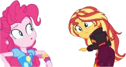 Size: 4483x2409 | Tagged: safe, derpibooru import, edit, edited screencap, editor:mrtoonlover83, screencap, pinkie pie, sunset shimmer, human, equestria girls, g4, background removed, duo, duo female, female, image, not a vector, png, simple background, transparent background