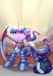 Size: 935x1323 | Tagged: safe, artist:chaosangeldesu, derpibooru import, twilight sparkle, pony, unicorn, g4, arena, armor, commission, fantasy class, helmet, horn, image, jpeg, solo, warrior