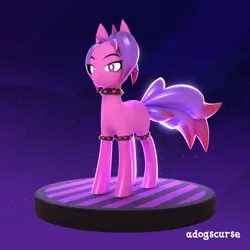 Size: 1024x1024 | Tagged: safe, artist:adogscurse, derpibooru import, oc, oc:rotation gizmo, unofficial characters only, earth pony, pony, 3d, 3d model, animated, blender, blender cycles, choker, clothes, female, image, looking at you, png, purple eyes, purple mane, smiling, socks, solo, spiked choker, stockings, tail, thigh highs