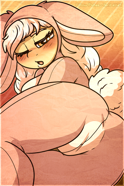 Size: 6000x9000 | Tagged: suggestive, artist:sexygoatgod, derpibooru import, granny smith, earth pony, g4, animal costume, bunny costume, clothes, costume, female, image, pillow ponee, pillow ponee: issue 1, png, sepia, solo, young granny smith, younger