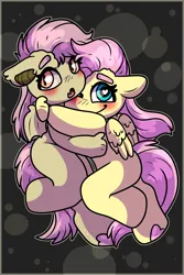 Size: 6000x9000 | Tagged: safe, artist:sexygoatgod, derpibooru import, fluttershy, anthro, bat pony, pegasus, unguligrade anthro, bat ponified, blushing, chibi, duo, female, flutterbat, hug, image, pillow ponee, pillow ponee: issue 1, png, race swap, self paradox