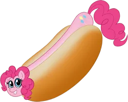 Size: 1674x1342 | Tagged: safe, artist:ligmire, derpibooru import, pinkie pie, g4, derpibooru exclusive, food, hot dog, image, looking at you, meat, png, sausage, simple background, smiling, smiling at you, solo, transparent background