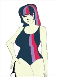 Size: 502x642 | Tagged: safe, artist:aux, artist:polorenzielephant, derpibooru import, edit, vector edit, twilight sparkle, human, clothes, humanized, image, one-piece swimsuit, png, swimsuit, vector, vector trace