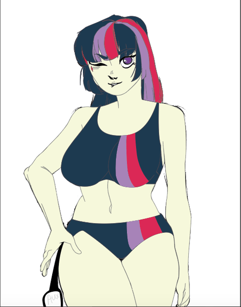 Size: 503x641 | Tagged: safe, artist:aux, artist:polorenzielephant, derpibooru import, edit, vector edit, twilight sparkle, human, g4, clothes, humanized, image, png, swimsuit, two-piece swimsuit, vector, vector trace