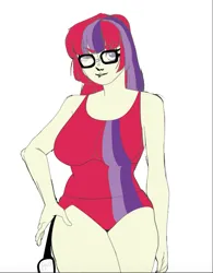 Size: 501x641 | Tagged: safe, artist:aux, artist:polorenzielephant, derpibooru import, edit, vector edit, moondancer, human, g4, clothes, humanized, image, one-piece swimsuit, png, red swimsuit, swimsuit, vector, vector trace