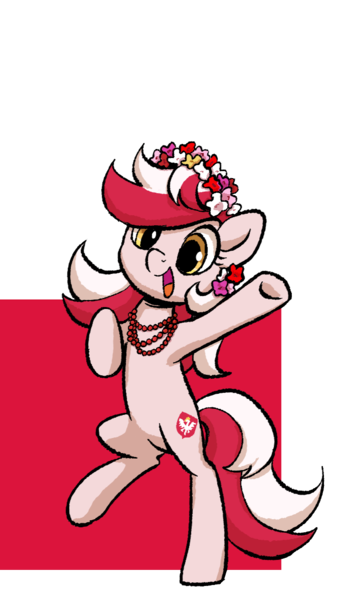 Size: 676x1196 | Tagged: safe, artist:brella, derpibooru import, oc, oc:poland, ponified, earth pony, pony, belly, bipedal, cropped, flag, image, nation ponies, national flag, png, poland, solo