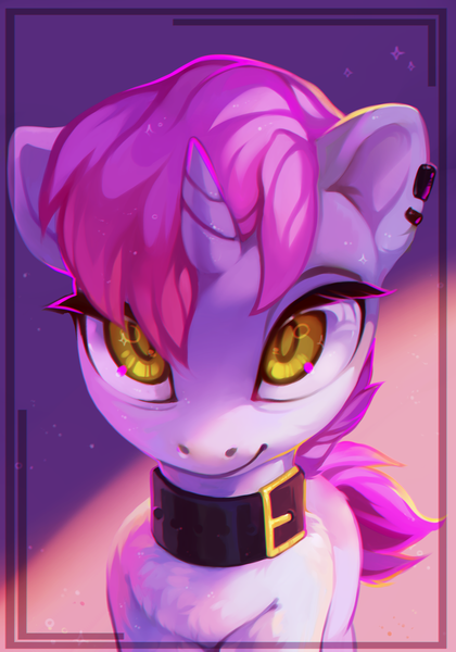 Size: 2005x2863 | Tagged: safe, artist:share dast, derpibooru import, oc, unofficial characters only, pony, unicorn, collar, commission, female, horn, image, looking at you, mare, png, solo