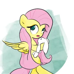 Size: 3000x3000 | Tagged: safe, artist:widelake, derpibooru import, angel bunny, fluttershy, pegasus, pony, g4, image, looking at you, open mouth, png, simple background, solo, spread wings, wings