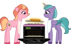 Size: 2136x1331 | Tagged: safe, derpibooru import, earth pony, pony, g5, apron, clothes, female, food, image, magic, mare, oven, pie, png, shiny sparks, strawberry blonde