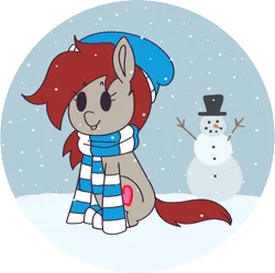 Size: 1089x1086 | Tagged: safe, artist:angie imagines, derpibooru import, oc, oc:ponepony, unofficial characters only, earth pony, pony, :p, beanie, chibi, clothes, commission, doodle, earth pony oc, hat, image, png, scarf, snow, snowfall, snowman, socks, solo, tongue out, winter, winter outfit