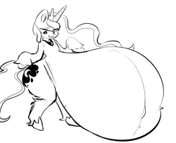 Size: 3198x2610 | Tagged: suggestive, artist:dominantmay, derpibooru import, princess luna, alicorn, semi-anthro, abdominal bulge, belly, big belly, bloated, fat, female, heart, heart eyes, hooves, huge belly, hyper, hyper belly, image, impossibly large belly, massive, png, princess moonpig, solo, wingding eyes