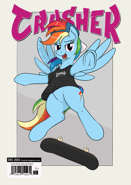 Size: 1871x2636 | Tagged: safe, artist:eels, derpibooru import, rainbow dash, pegasus, pony, image, magazine cover, png, skateboard