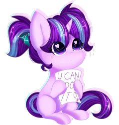 Size: 2393x2506 | Tagged: safe, artist:fleetyarrowdraw, derpibooru import, starlight glimmer, pony, unicorn, g4, cute, female, filly, filly starlight glimmer, foal, glimmerbetes, heart, heart eyes, horn, image, message, pigtails, png, positive ponies, sitting, solo, wingding eyes, younger