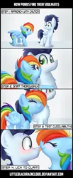 Size: 1572x3813 | Tagged: safe, artist:littleblackraencloud, derpibooru import, rainbow dash, soarin', pegasus, pony, g4, behaving like a cat, comic, cuddling, cute, dashabetes, female, image, licking, male, mare, png, scrunchy face, shipping, sniffing, soarindash, stallion, straight, text, tongue out, wings