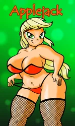 Size: 1888x3175 | Tagged: suggestive, artist:aleximusprime, derpibooru import, applejack, human, g4, applebucking thighs, bedroom eyes, belly, belly button, big breasts, bra, breasts, busty applejack, cleavage, clothes, curvy, female, fishnet clothing, fishnet pantyhose, fishnets, huge breasts, humanized, image, impossibly large thighs, impossibly wide hips, light skin, lingerie, orange bra, orange panties, orange underwear, panties, panty pull, pantyhose, pinup, png, sexy, socks, solo, solo female, stockings, thigh highs, thighs, thunder thighs, underwear, wide hips