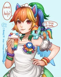 Size: 2185x2745 | Tagged: safe, artist:kongyi, derpibooru import, rainbow dash, human, pegasus, pony, g4, clothes, crossover, eared humanization, female, human ponidox, humanized, image, jpeg, mare, micro, robin douglas, self paradox, self ponidox, starswirl academy, tiny, tiny ponies, winged humanization, wings