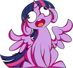 Size: 1497x1402 | Tagged: safe, artist:ekveviron, derpibooru import, twilight sparkle, twilight sparkle (alicorn), alicorn, pony, g4, chromatic aberration, cute, derp, female, floppy ears, image, majestic as fuck, mare, open mouth, png, silly, silly pony, simple background, sitting, solo, spread wings, transparent background, twiabetes, wings