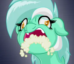 Size: 2626x2283 | Tagged: safe, artist:witchtaunter, derpibooru import, lyra heartstrings, alicorn, pony, g4, abstract background, bust, colored pupils, derp, female, floppy ears, foaming at the mouth, icon, image, l.u.l.s., mare, nose wrinkle, open mouth, png, portrait, rabies, solo