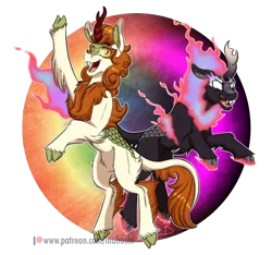 Size: 1314x1230 | Tagged: safe, artist:inuhoshi-to-darkpen, derpibooru import, autumn blaze, kirin, nirik, g4, sounds of silence, blank eyes, cloven hooves, fangs, female, image, mane of fire, my little pony, open mouth, png, rearing, simple background, transparent background