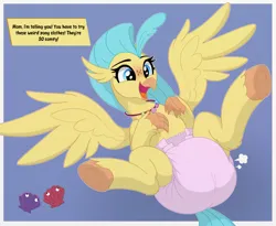 Size: 1999x1637 | Tagged: safe, artist:nineplusten, derpibooru import, princess skystar, hippogriff, g4, my little pony: the movie, air pushed out of diaper, diaper, diaper fetish, fetish, image, jpeg, lying down, on back, solo