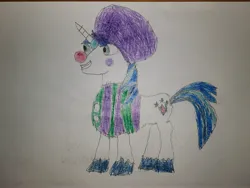 Size: 4000x3000 | Tagged: safe, artist:heydude5321, derpibooru import, shining armor, pony, unicorn, g4, afro, clown, clown nose, horn, image, jpeg, male, red nose, solo, stallion, traditional art, wig