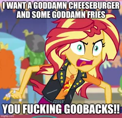 Size: 518x500 | Tagged: safe, derpibooru import, edit, edited screencap, screencap, golden hazel, sandalwood, sunset shimmer, equestria girls, g4, equestria girls specials, image, jpeg, my little pony equestria girls: rollercoaster of friendship, south park, vulgar