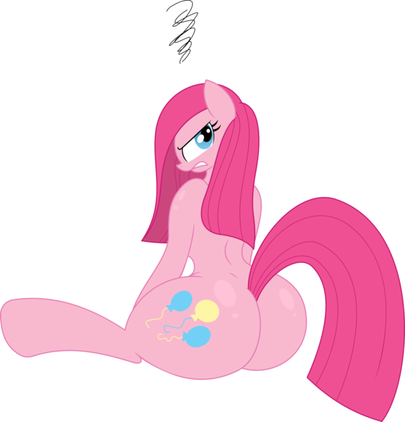 Size: 2398x2500 | Tagged: suggestive, artist:midnightblitzz, artist:rusticpony, derpibooru import, pinkie pie, earth pony, pony, g4, angry, ass, balloonbutt, butt, colored, featureless crotch, female, image, looking back, mare, pinkamena diane pie, plot, png, simple background, solo, solo female, the ass was fat, this will not end well, transparent background, vector