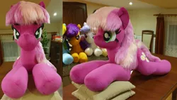 Size: 4032x2268 | Tagged: safe, artist:ponimalion, derpibooru import, cheerilee, pony, g4, bedroom eyes, female, image, irl, jpeg, lidded eyes, life size, mare, photo, pillow, plushie, smiling, tail