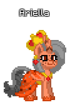 Size: 224x336 | Tagged: safe, artist:princess ice color twinkle, derpibooru import, oc, alicorn, merpony, pony, pony town, alicorn oc, bat wings, brown eyes, clothes, clothes dots, eyelashes, frackles, gold crown, gray mane, gray tail, hairs of tail, horn, horn lines, image, jewelry, kirin horn, necklace, orange clothes, orange shoe's, pixel art, png, pony town oc, salmon body, simple background, smiling, star ear accessory, text, waistband, wings