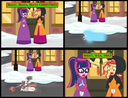 Size: 11000x8454 | Tagged: safe, artist:cartoonmasterv3, derpibooru import, sci-twi, sunset shimmer, twilight sparkle, human, equestria girls, g4, advent calendar, caroling, christmas, christmas 2024, clothes, comic, crossover, dress, gown, holiday, image, long dress, long skirt, png, shadow the hedgehog, skirt, sonic the hedgehog, sonic the hedgehog (series), victorian, victorian dress