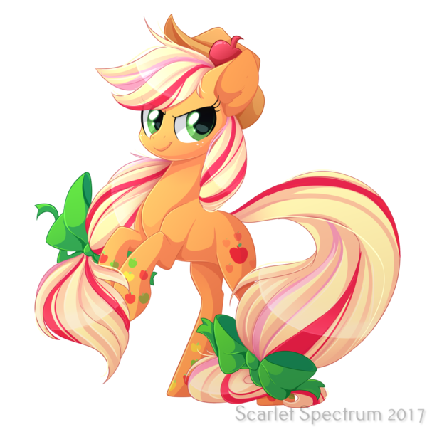 Size: 1050x1050 | Tagged: safe, artist:scarlet-spectrum, derpibooru import, applejack, earth pony, pony, g4, apple, applejack's hat, cowboy hat, female, food, freckles, hat, image, looking at you, mare, png, rainbow power, rearing, simple background, smiling, smiling at you, solo, stetson, transparent background